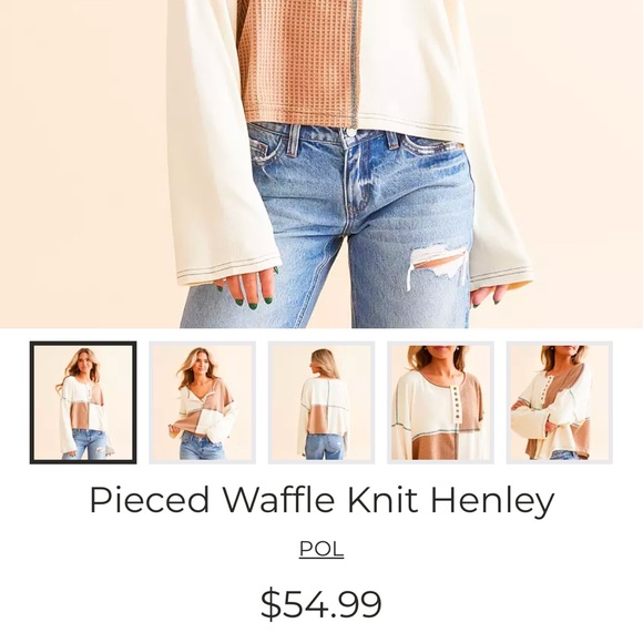 BP30🤎🤍NEW! POL playtime in cutest tan+cream spliced color block top!gr8 day2date - Picture 9 of 9